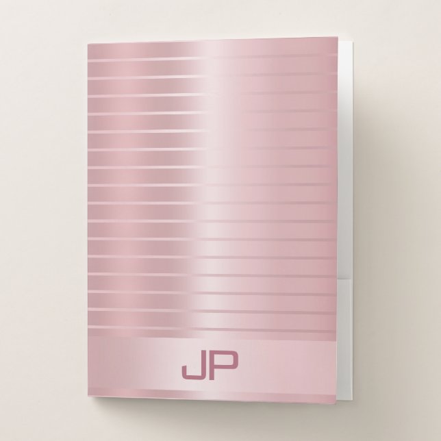 Rose Gold Monogram Modern Elegant Template Pocket Folder (Front)