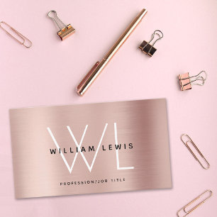 Rose Gold Monogram Modern Minimalist Business Card