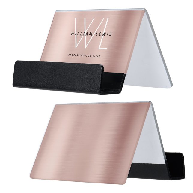 Rose Gold Monogram Modern Minimalist Girly Desk Business Card Holder (Rose Gold Monogram Modern Minimalist Girly Desk Business Card Holder)