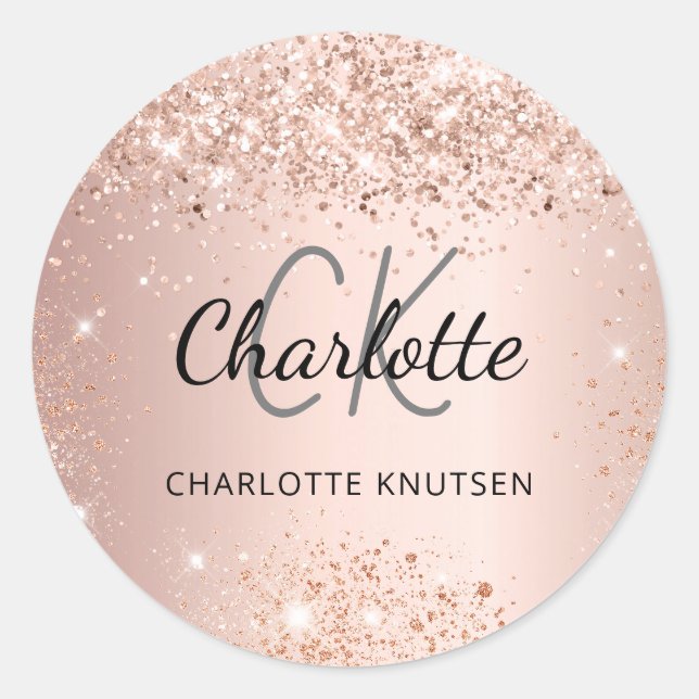 Rose gold monogram name  classic round sticker (Front)