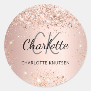 Rose gold monogram name classic round sticker