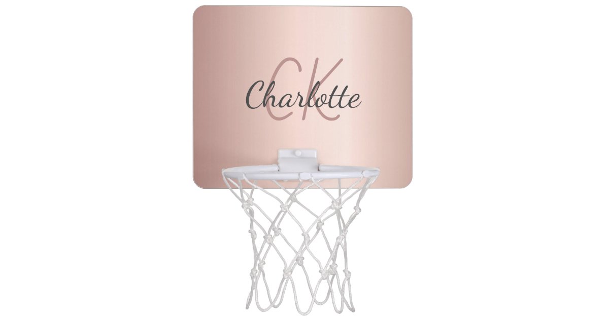 Pink Rose Gold Glitter & Sparkle Monogram Name Mini Basketball Hoop, Zazzle