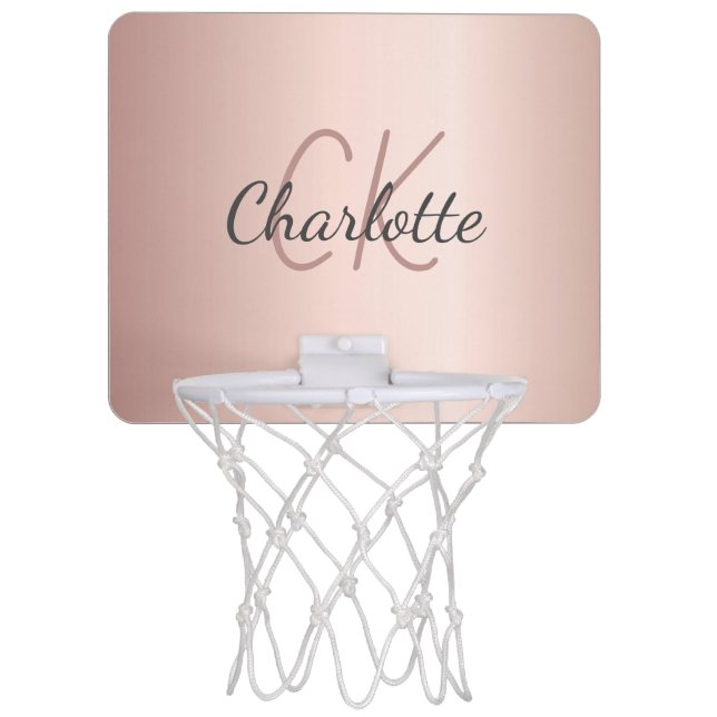 Rose gold monogram name mini basketball hoop (Front)