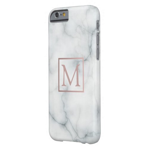 rose gold monogram on black and white marble stone barely there iPhone 6 case