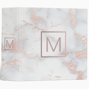 rose gold monogram on elegant marble look 3 ring binder