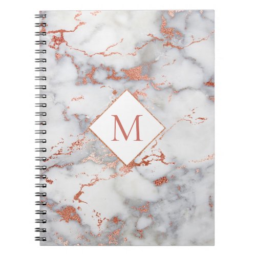 rose gold monogram on marble texture notebook