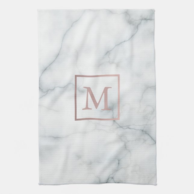 rose gold monogram on white marble towel (Vertical)