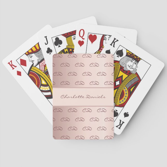 Rose gold monogram pattern initials name poker cards (Back)