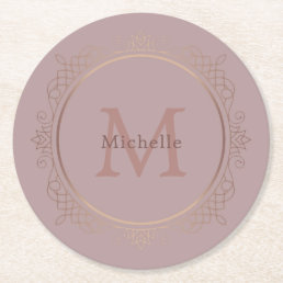 Rose Gold Monogram Personalized Elegant Template Round Paper Coaster