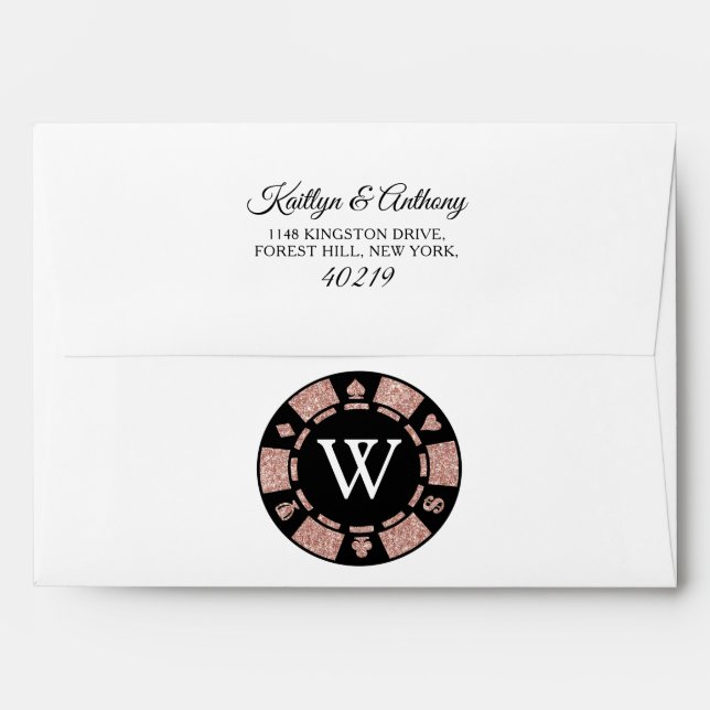 Rose Gold Monogram Poker Chip Casino Wedding Envelope (Back (Top Flap))