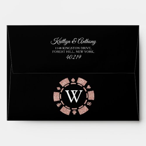 Rose Gold Monogram Poker Chip Casino Wedding Envelope