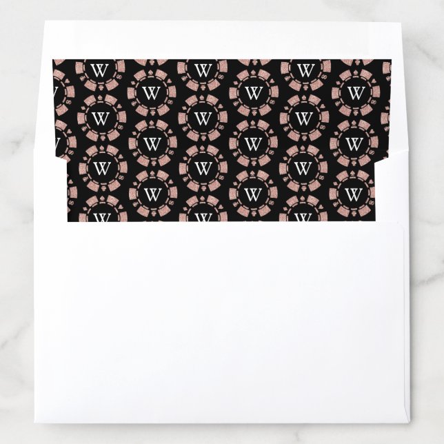 Rose Gold Monogram Poker Chip Casino Wedding Envelope Liner (In Envelope)
