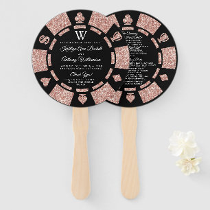 Rose Gold Monogram Poker Chip Casino Wedding Hand Fan