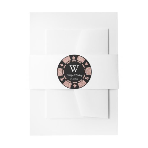 Rose Gold Monogram Poker Chip Casino Wedding Invitation Belly Band