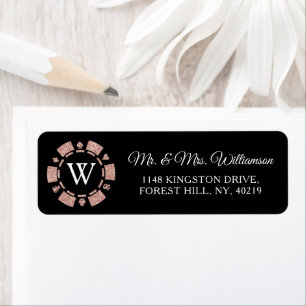 Rose Gold Monogram Poker Chip Casino Wedding Label