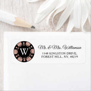 Rose Gold Monogram Poker Chip Casino Wedding Label