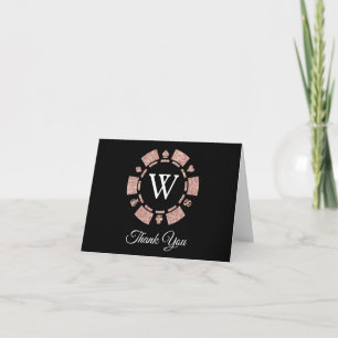 Rose Gold Monogram Poker Chip Casino Wedding Letterpress Thank You Card
