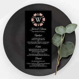 Rose Gold Monogram Poker Chip Casino Wedding Menu