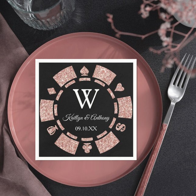 Rose Gold Monogram Poker Chip Casino Wedding Napkins (Creator Uploaded)