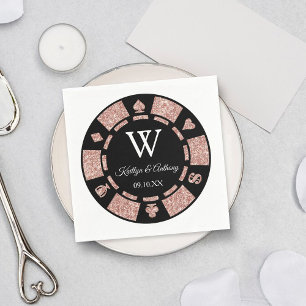 Rose Gold Monogram Poker Chip Casino Wedding Napkins