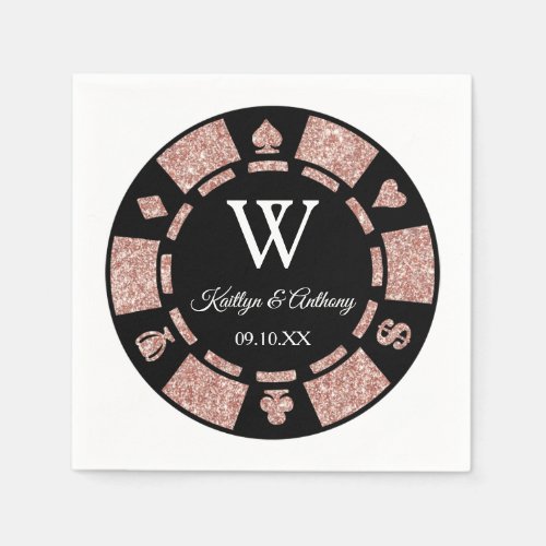 Rose Gold Monogram Poker Chip Casino Wedding Napkins
