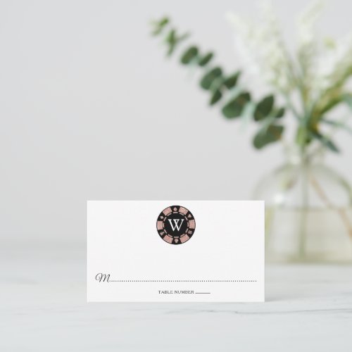 Rose Gold Monogram Poker Chip Casino Wedding Place Card