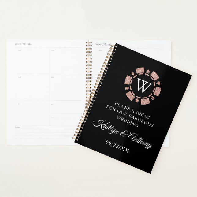 Rose Gold Monogram Poker Chip Casino Wedding Planner (Display)
