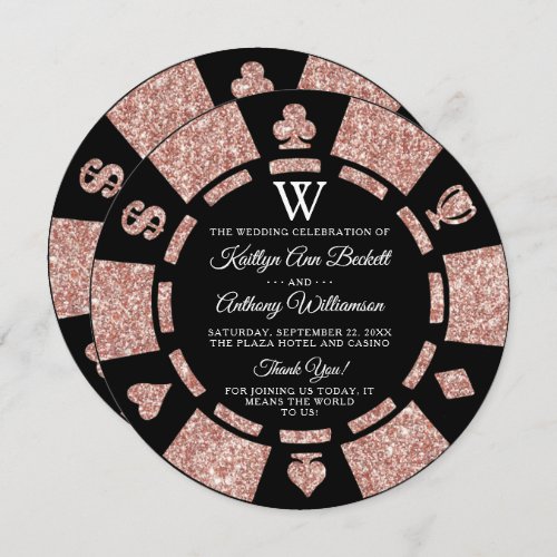 Rose Gold Monogram Poker Chip Casino Wedding Program