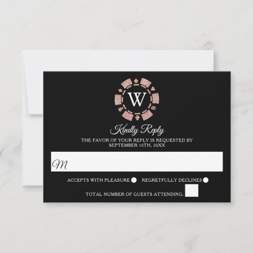 Rose Gold Monogram Poker Chip Casino Wedding RSVP Card