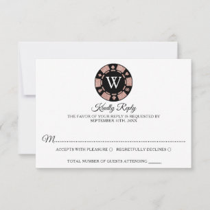 Rose Gold Monogram Poker Chip Casino Wedding RSVP Card