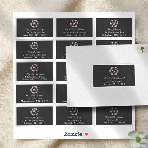 Rose Gold Monogram Poker Chip Casino Wedding Sticker