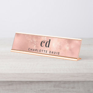 Rose gold monogram rustic luxury desk name plate