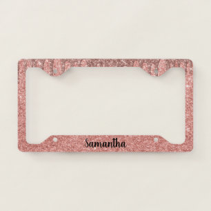 Rose Gold Monogram Script Glitter and Sparkle License Plate Frame