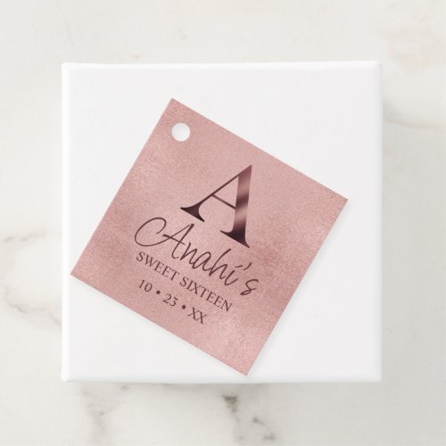 Rose Gold Monogram Sweet Sixteen Favor Tags