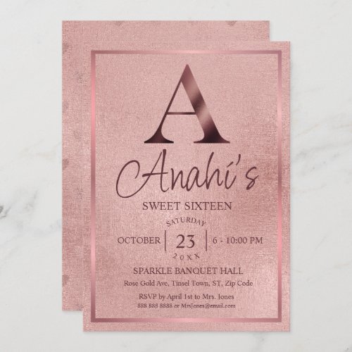 Rose Gold Monogram Sweet Sixteen Invitation