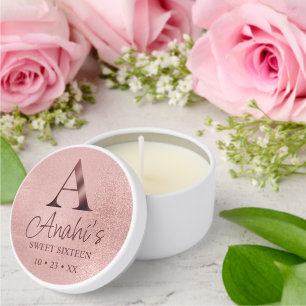 Rose Gold Monogram Sweet Sixteen Mini Candle Favors