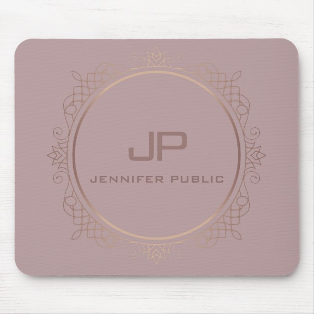 Rose Gold Monogram Template Elegant Modern Mouse Pad (Front)