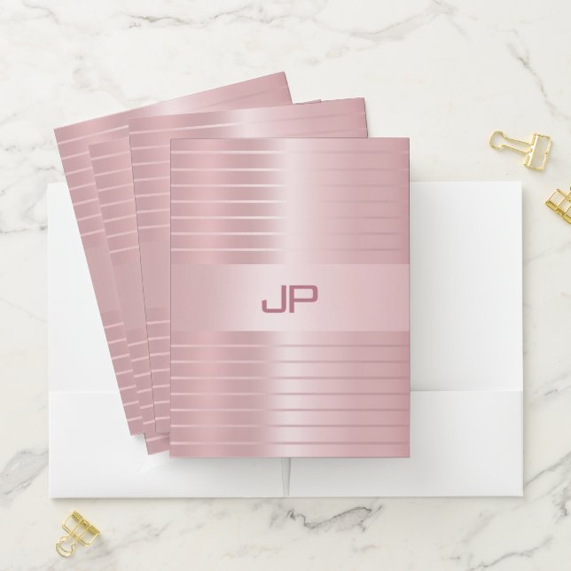 Rose Gold Monogram Template Modern Elegant Pocket Folder (In Situ)