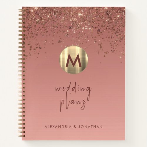 Rose Gold Monogram Wedding Checklist Planner Notebook