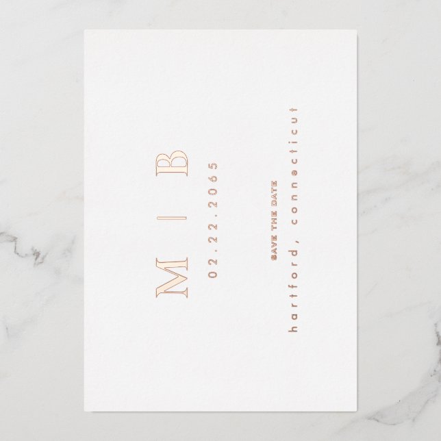 Rose Gold Monogram Wedding Save the Date Foil Invitation (Front)