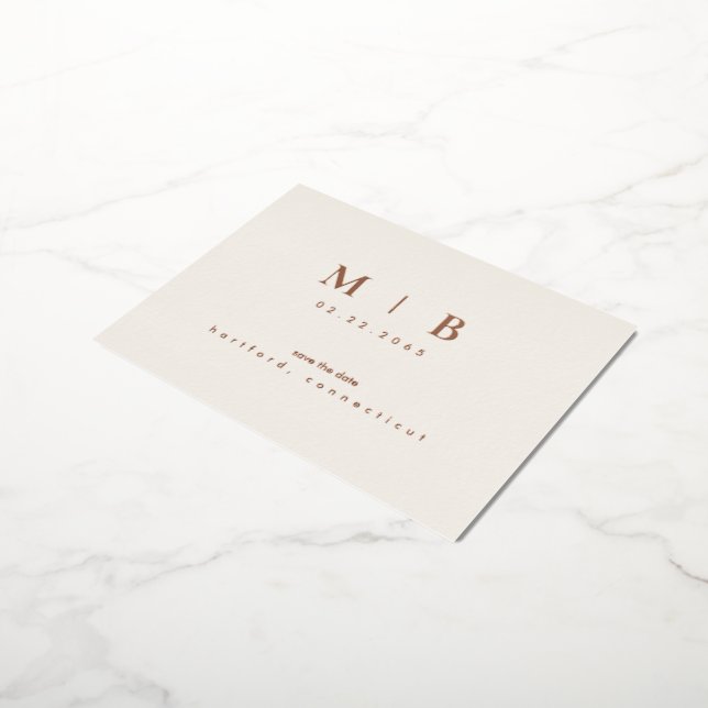 Rose Gold Monogram Wedding Save the Date Foil Invitation Postcard (Rotated)