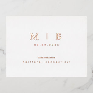 Rose Gold Monogram Wedding Save the Date Foil Invitation Postcard