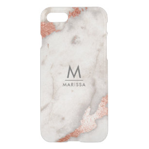 Rose Gold Monogram White Marble Modern Stylish iPhone SE/8/7 Case