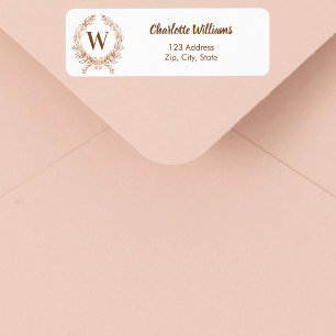 Rose gold monogram wreath return address label