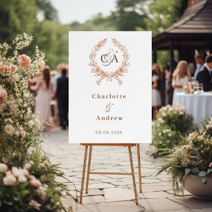 Rose gold monogram wreath wedding welcome sign