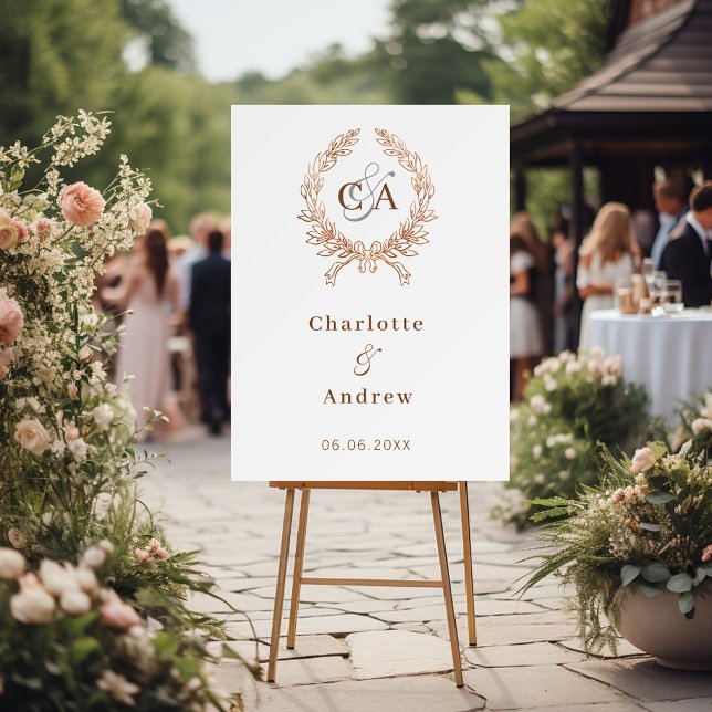 Rose gold monogram wreath wedding welcome sign (Creator Uploaded)