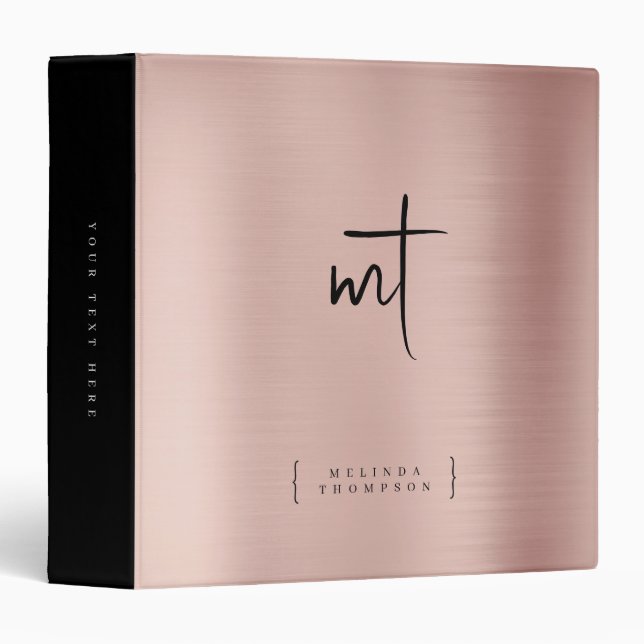Rose Gold Monogrammed Initials Script Typography  3 Ring Binder (Front/Spine)