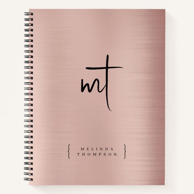 Rose Gold Monogrammed Initials Script Typography  Notebook (Front)