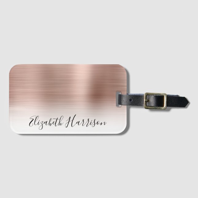 Rose Gold Monogrammed Luggage Tag (Front Horizontal)
