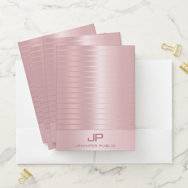 Rose Gold Monogrammed Template Modern Elegant Pocket Folder (In Situ)